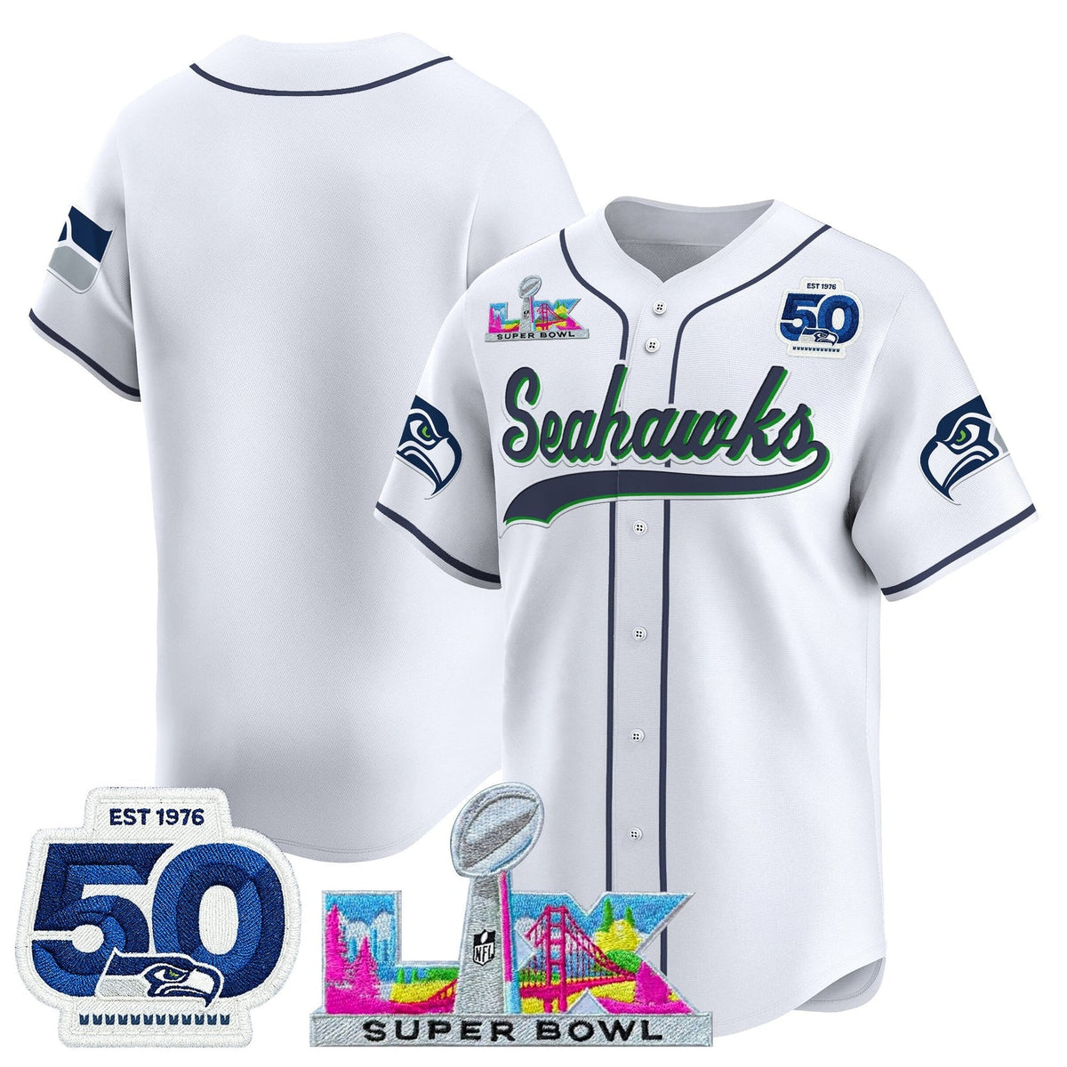 SEA Super Bowl LX Vapor Baseball Neon Green Jersey - Stitched