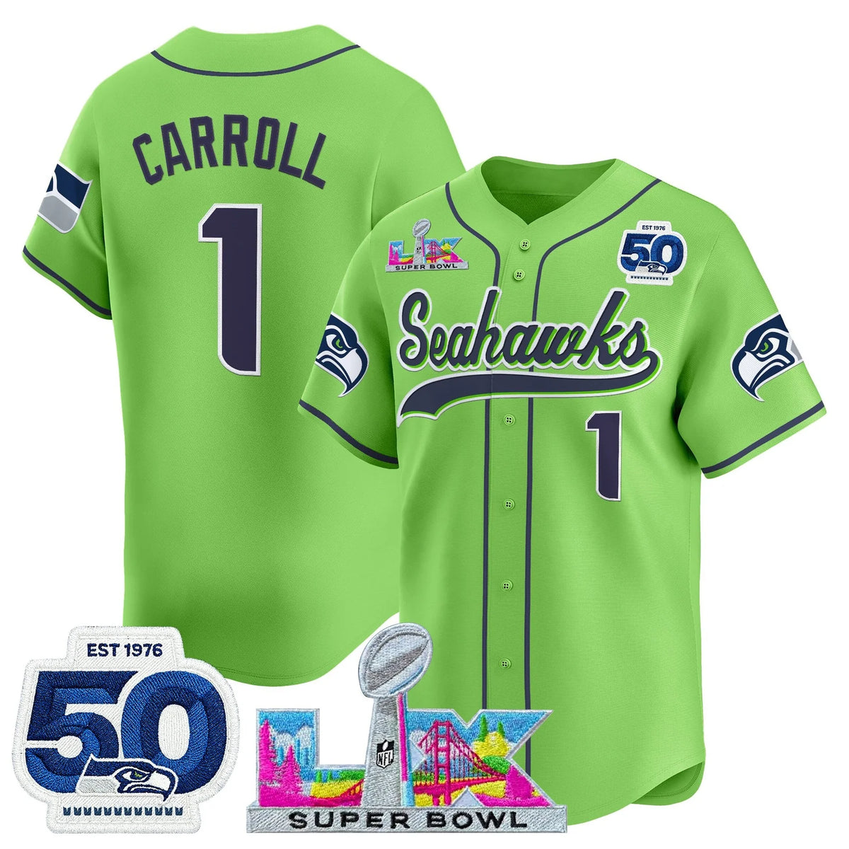 SEA Super Bowl LX Vapor Baseball Neon Green Jersey - Stitched