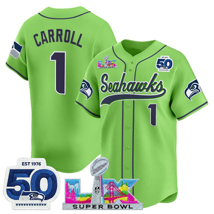 SEA Super Bowl LX Vapor Baseball Neon Green Jersey - Stitched