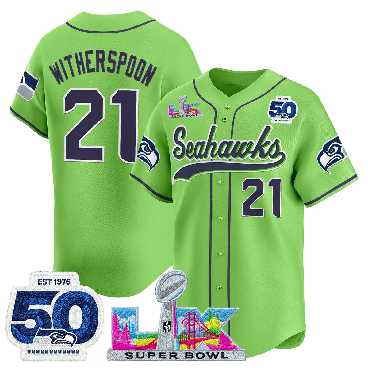 SEA Super Bowl LX Vapor Baseball Neon Green Jersey - Stitched
