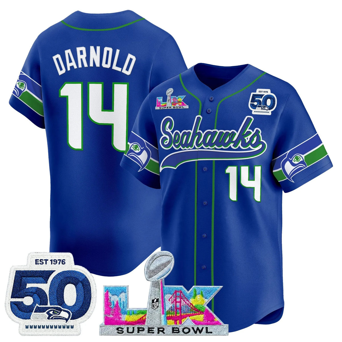 SEA Super Bowl LX Vapor Baseball Neon Green Jersey - Stitched