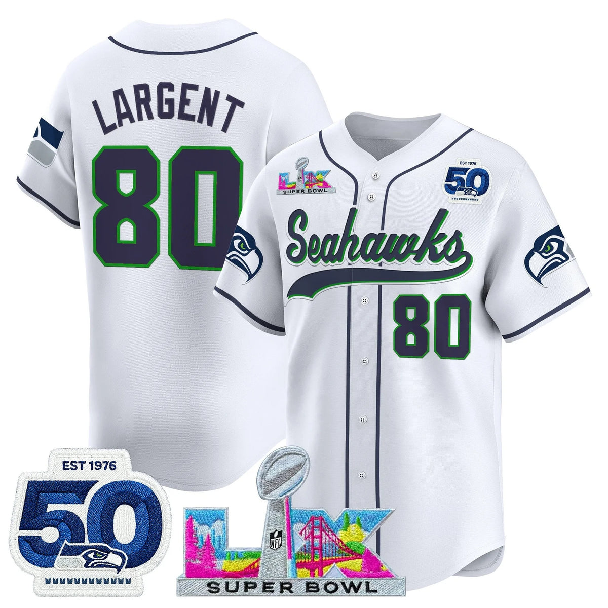 SEA Super Bowl LX Vapor Baseball Neon Green Jersey - Stitched