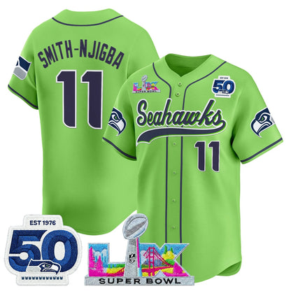 SEA Super Bowl LX Vapor Baseball Neon Green Jersey - Stitched