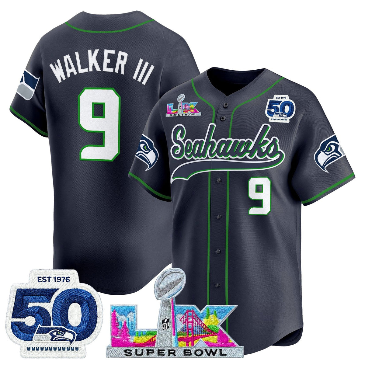SEA Super Bowl LX Vapor Baseball Neon Green Jersey - Stitched