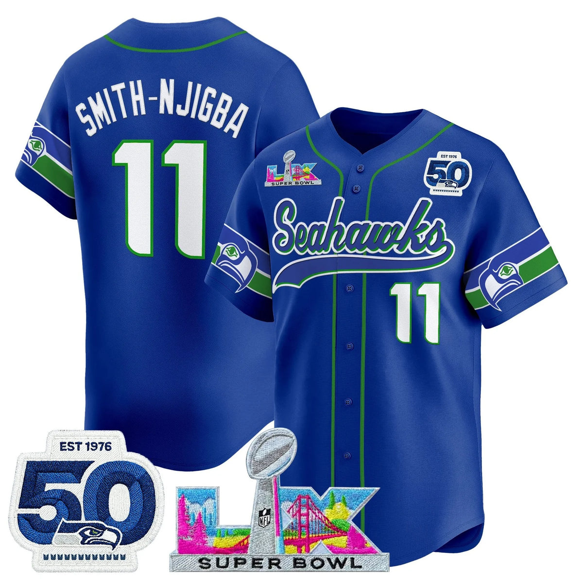 SEA Super Bowl LX Vapor Baseball Neon Green Jersey - Stitched