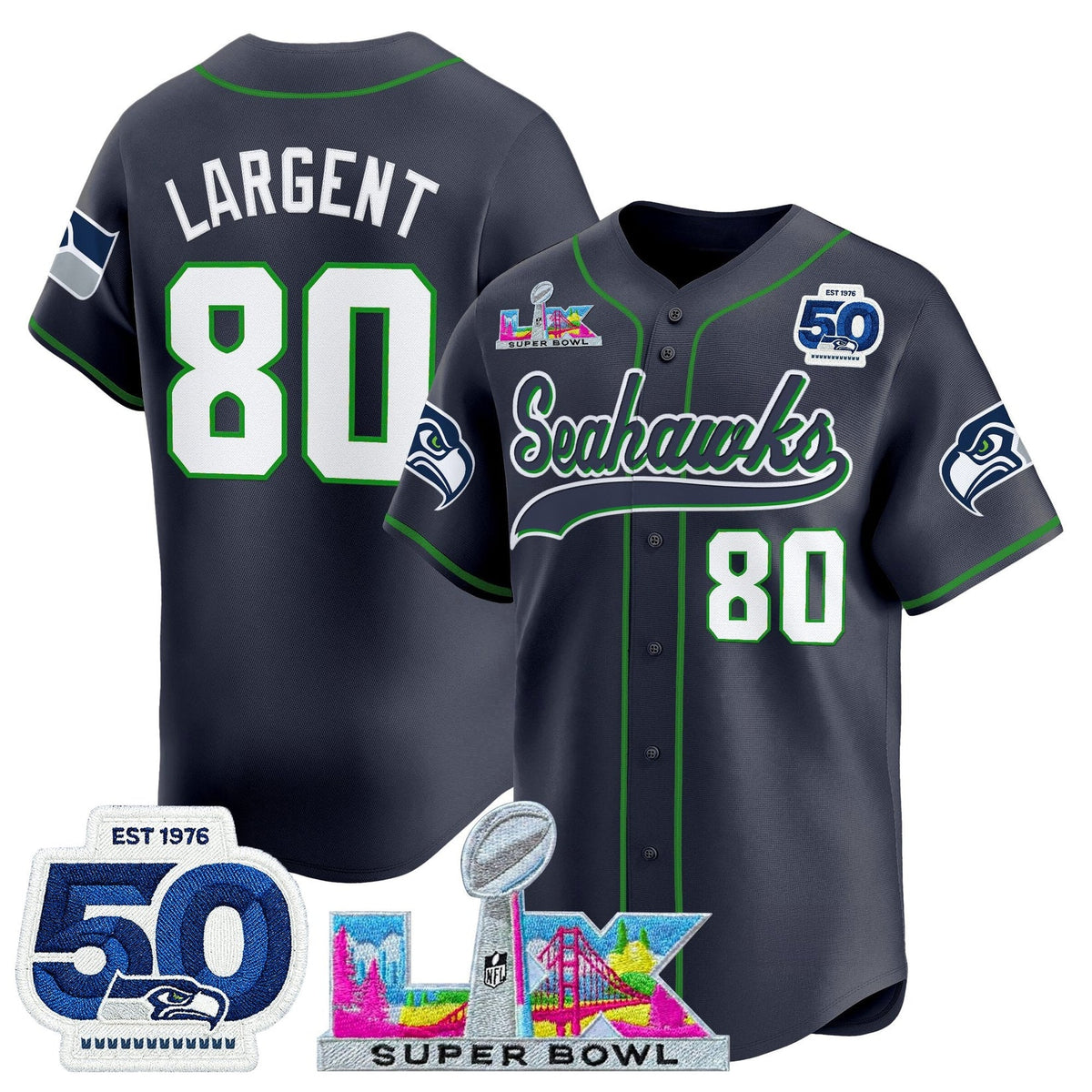 SEA Super Bowl LX Vapor Baseball Neon Green Jersey - Stitched