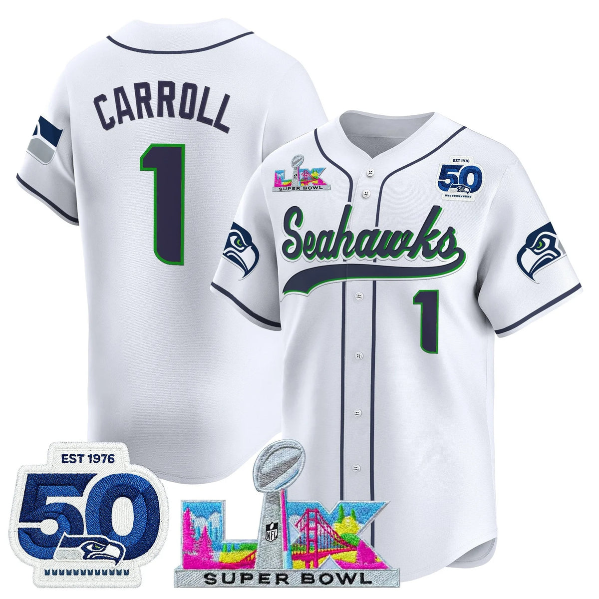 SEA Super Bowl LX Vapor Baseball Neon Green Jersey - Stitched