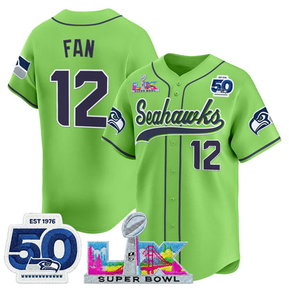 SEA Super Bowl LX Vapor Baseball Neon Green Jersey - Stitched