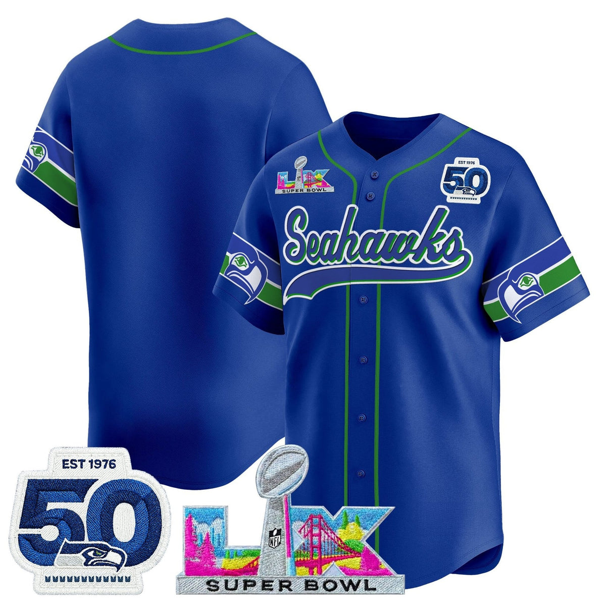SEA Super Bowl LX Vapor Baseball Neon Green Jersey - Stitched