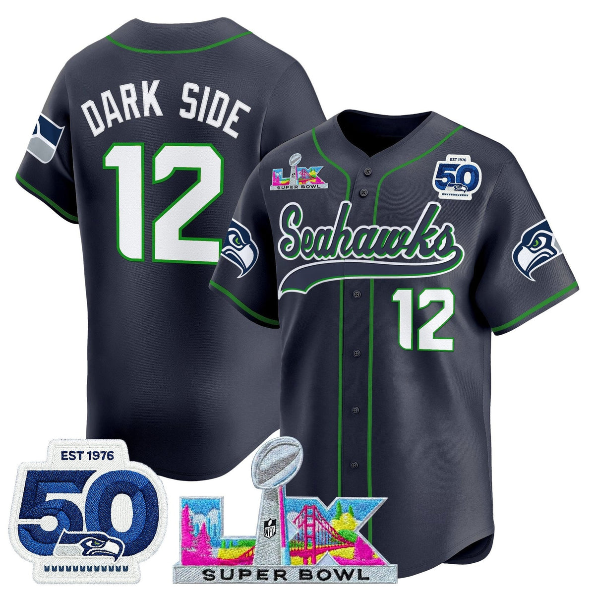 SEA Super Bowl LX Vapor Baseball Neon Green Jersey - Stitched