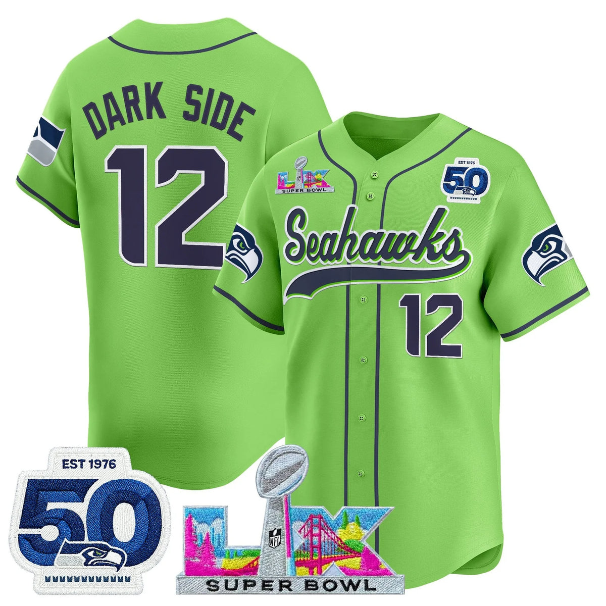 SEA Super Bowl LX Vapor Baseball Neon Green Jersey - Stitched