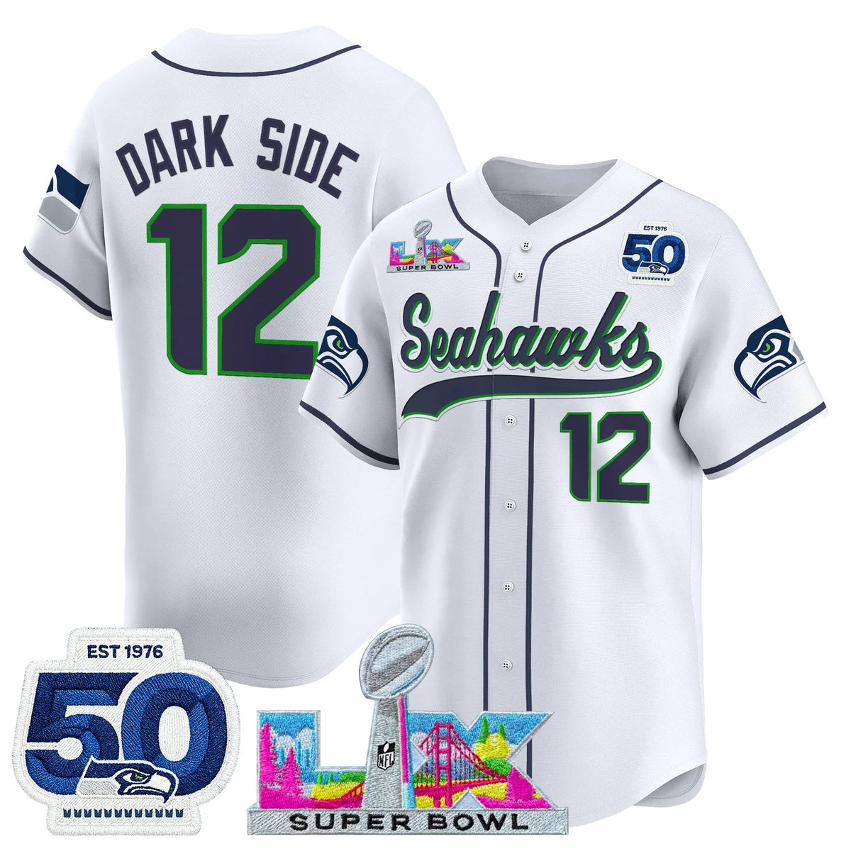 SEA Super Bowl LX Vapor Baseball Neon Green Jersey - Stitched