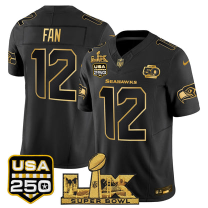 Seattle Seahawks "Super Bowl LX & United States 250th Anniversary Patch" Gold Vapor Limited Jersey - Stitched