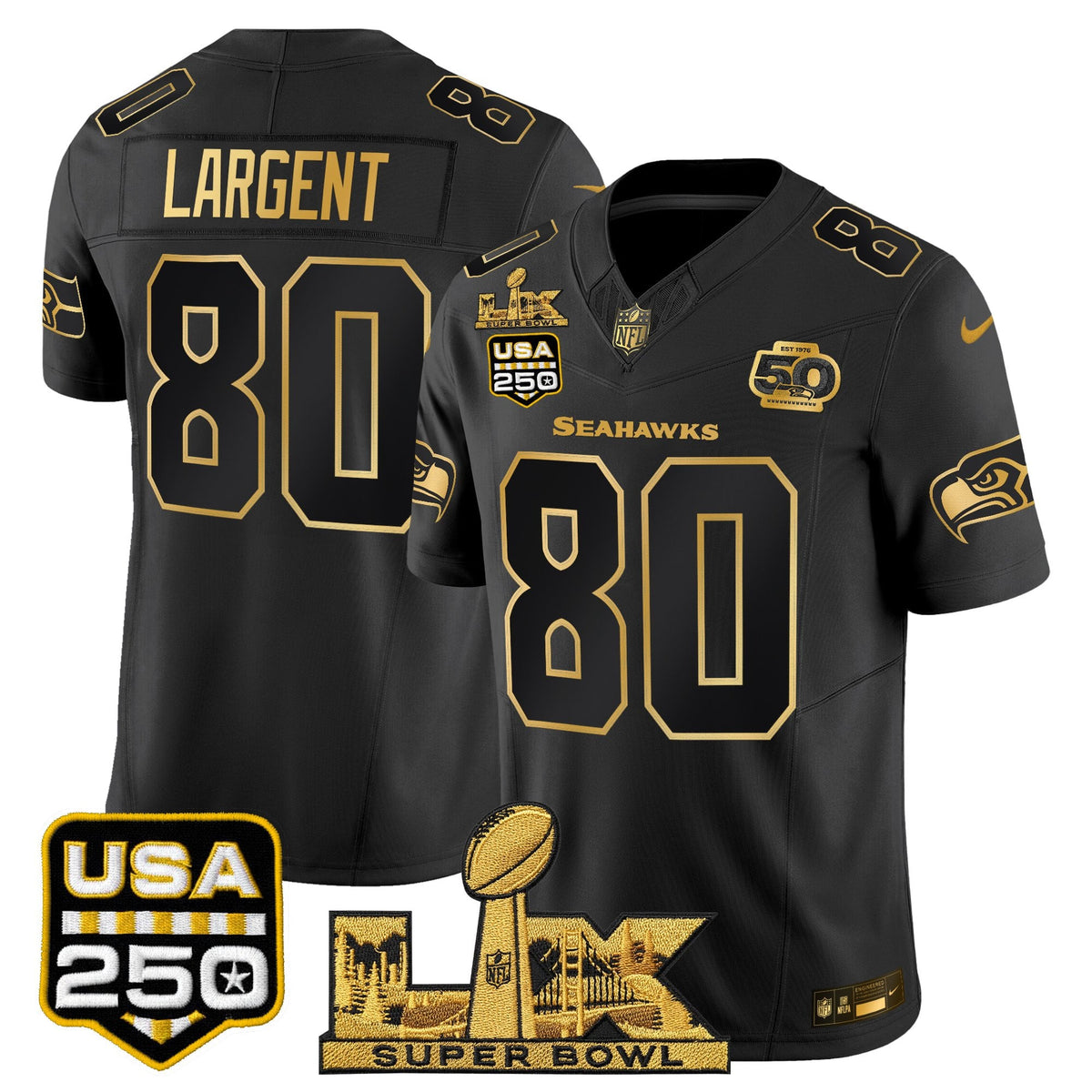 Seattle Seahawks "Super Bowl LX & United States 250th Anniversary Patch" Gold Vapor Limited Jersey - Stitched