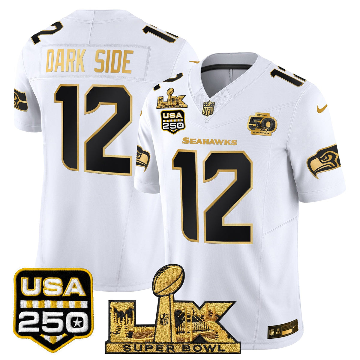 Seattle Seahawks "Super Bowl LX & United States 250th Anniversary Patch" Gold Vapor Limited Jersey - Stitched