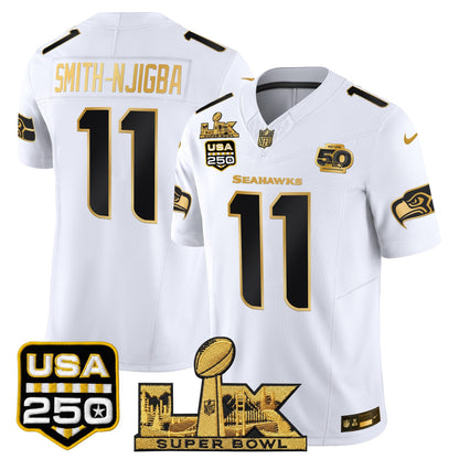 Seattle Seahawks "Super Bowl LX & United States 250th Anniversary Patch" Gold Vapor Limited Jersey - Stitched