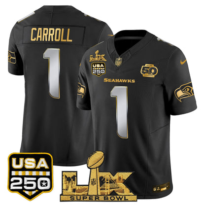 Seattle Seahawks "Super Bowl LX & United States 250th Anniversary Patch" Gold Vapor Limited Jersey - Stitched