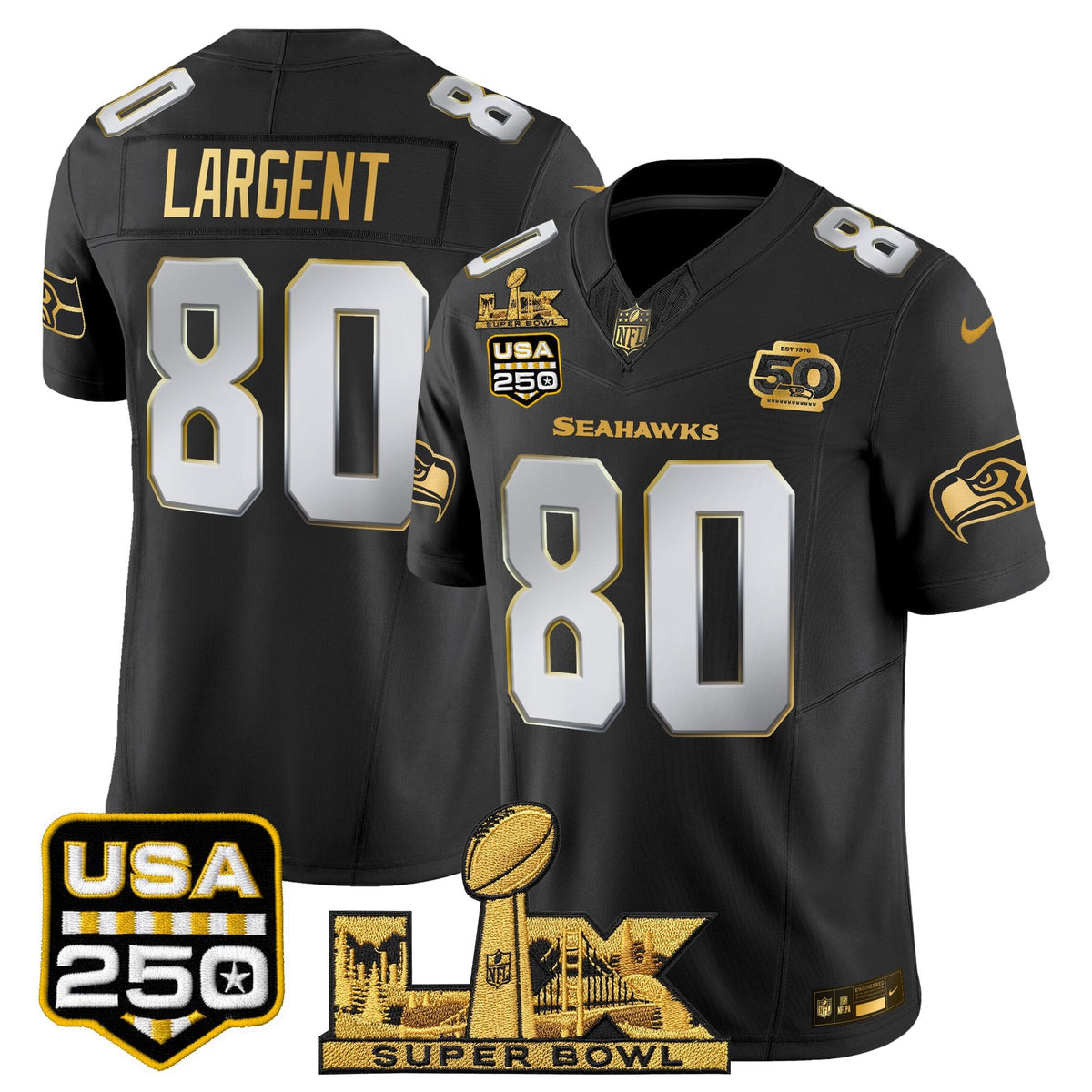 Seattle Seahawks "Super Bowl LX & United States 250th Anniversary Patch" Gold Vapor Limited Jersey - Stitched