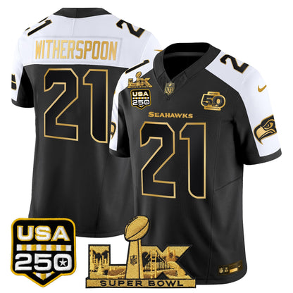 Seattle Seahawks "Super Bowl LX & United States 250th Anniversary Patch" Gold Vapor Limited Jersey - Stitched