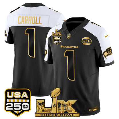 Seattle Seahawks "Super Bowl LX & United States 250th Anniversary Patch" Gold Vapor Limited Jersey - Stitched