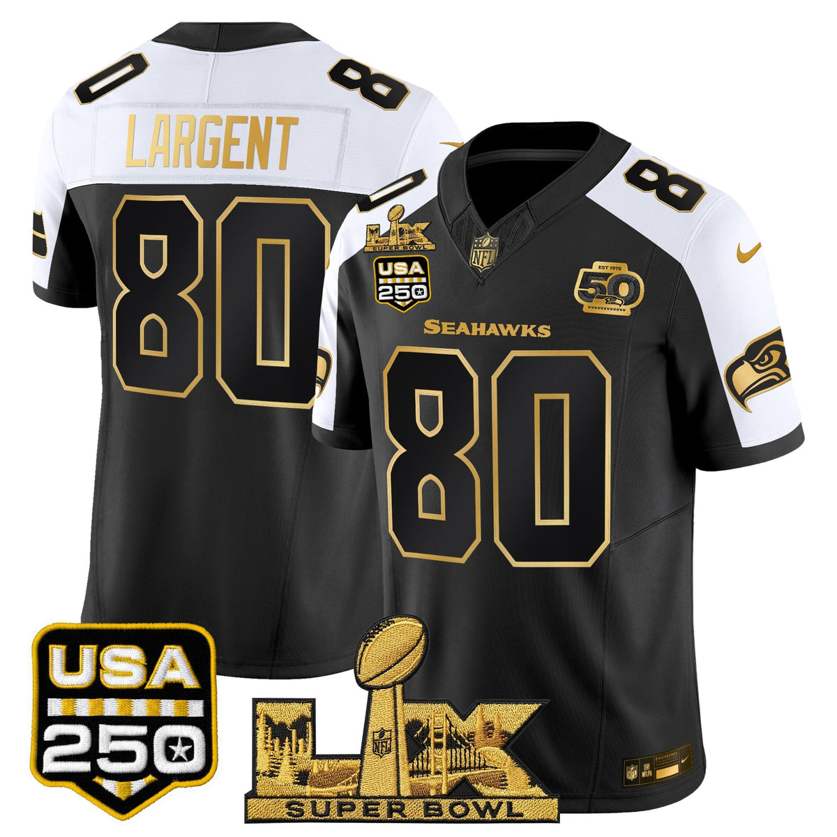 Seattle Seahawks "Super Bowl LX & United States 250th Anniversary Patch" Gold Vapor Limited Jersey - Stitched
