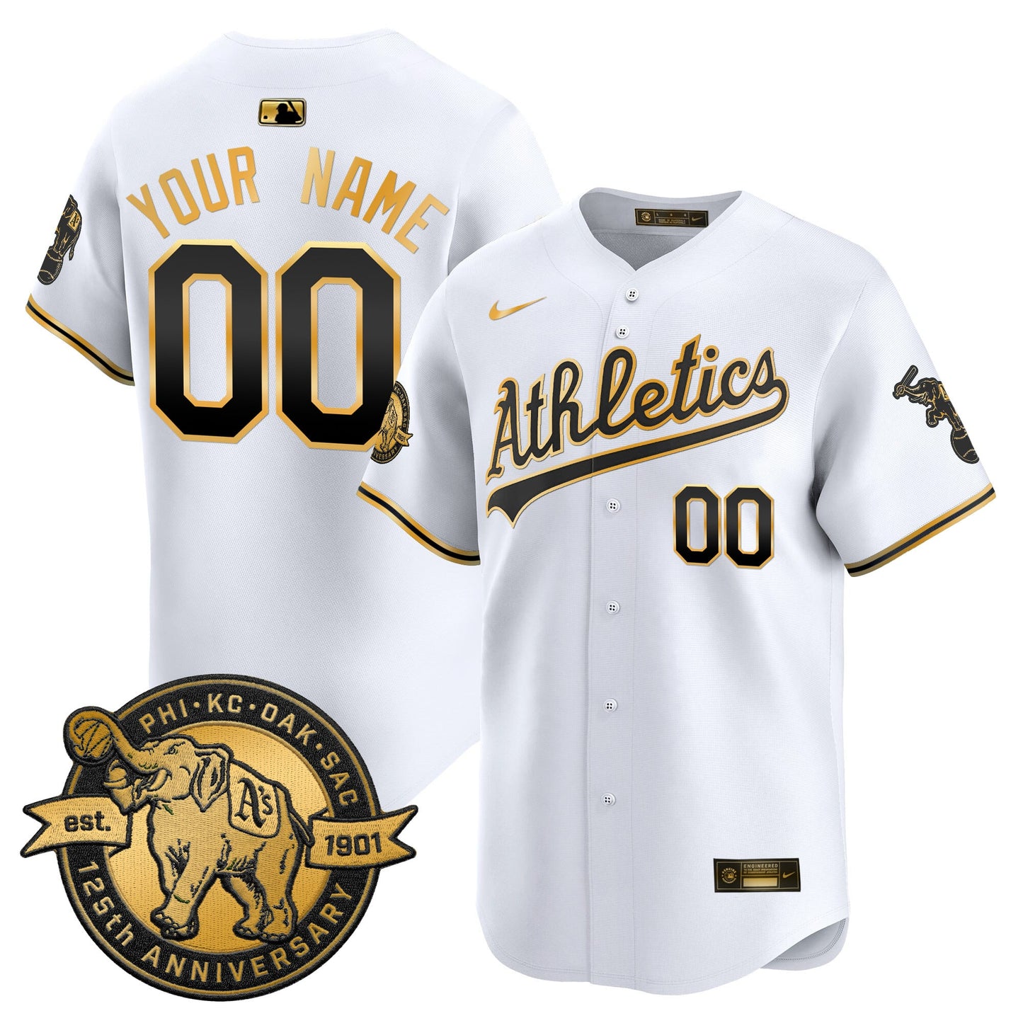 Oakland Athletics 125th Anniversary Patch Vapor Premier Limited Custom Jersey - All Stitched