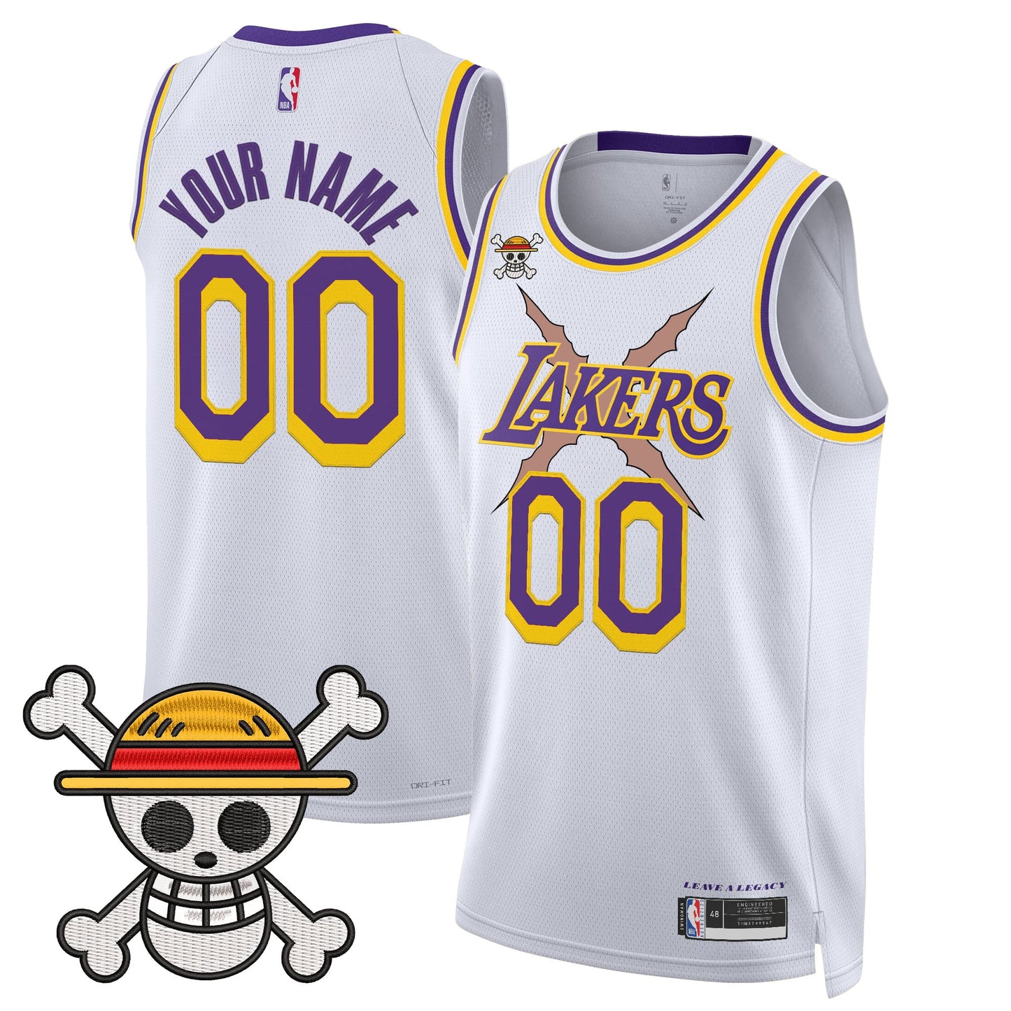Los Angeles Lakers x One Piece Swingman Custom Jersey - Stitched