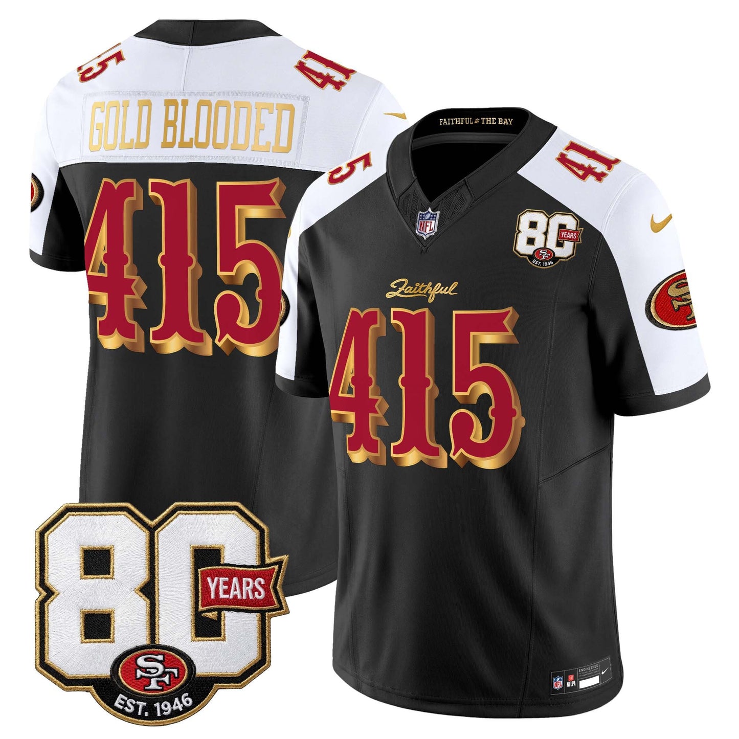  San Francisco 49ers 80th Anniversary Patch Vapor Limited Jersey - Rivalries Edition - Stitched