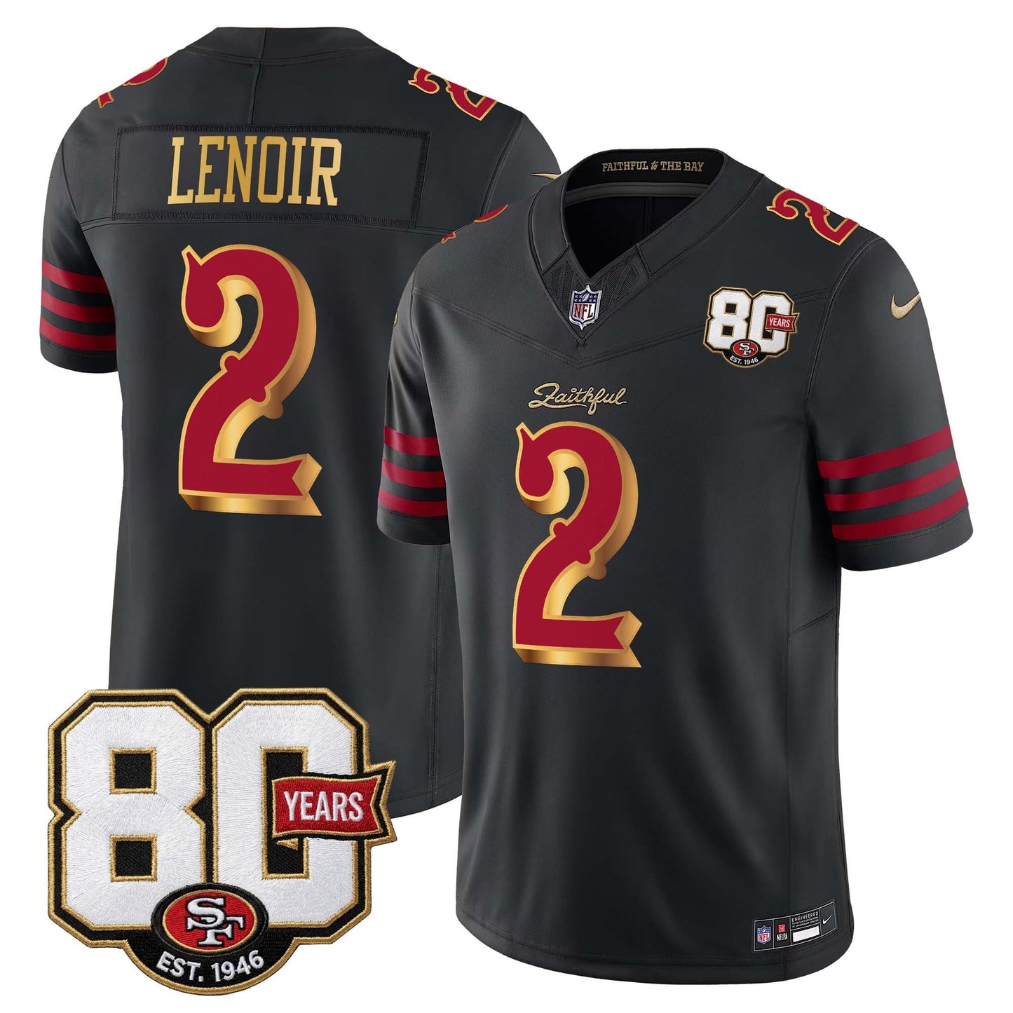  San Francisco 49ers 80th Anniversary Patch Vapor Limited Jersey - Rivalries Edition - Stitched
