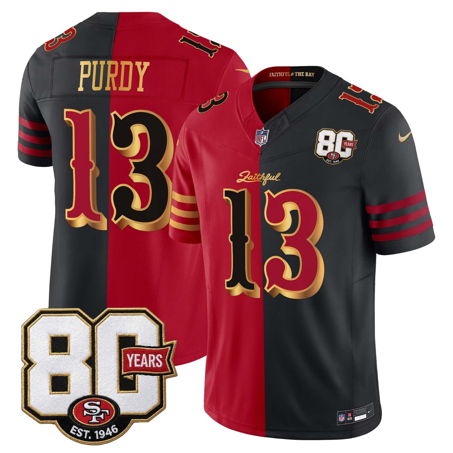  San Francisco 49ers 80th Anniversary Patch Vapor Limited Jersey - Rivalries Edition - Stitched