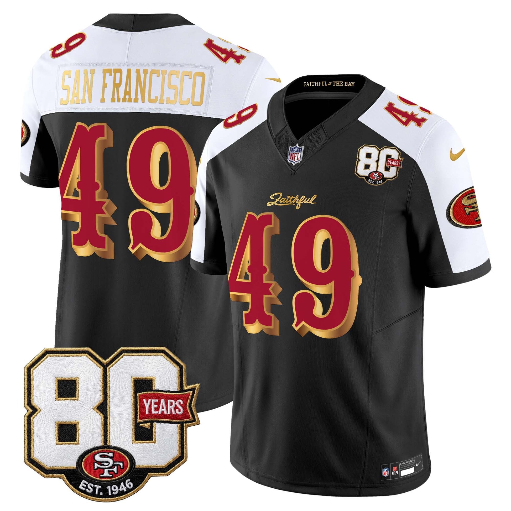  San Francisco 49ers 80th Anniversary Patch Vapor Limited Jersey - Rivalries Edition - Stitched