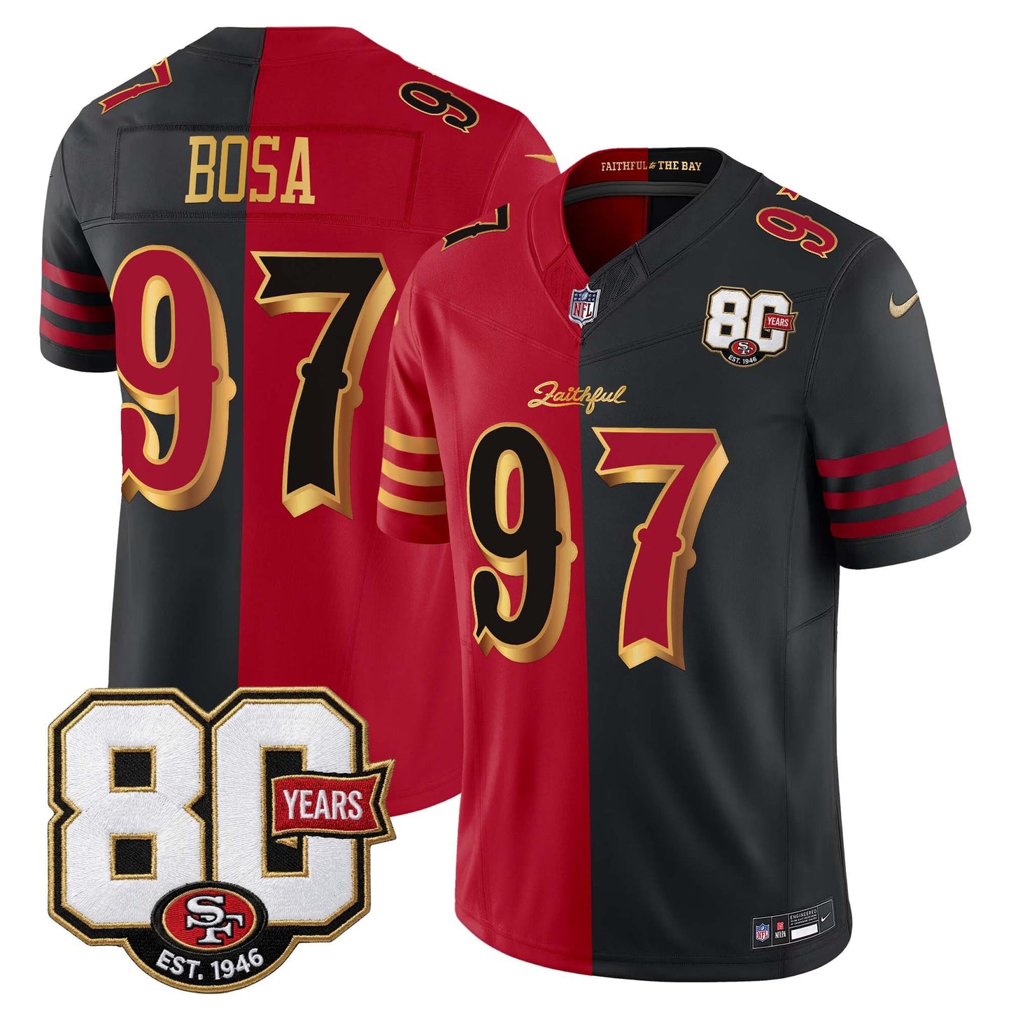  San Francisco 49ers 80th Anniversary Patch Vapor Limited Jersey - Rivalries Edition - Stitched