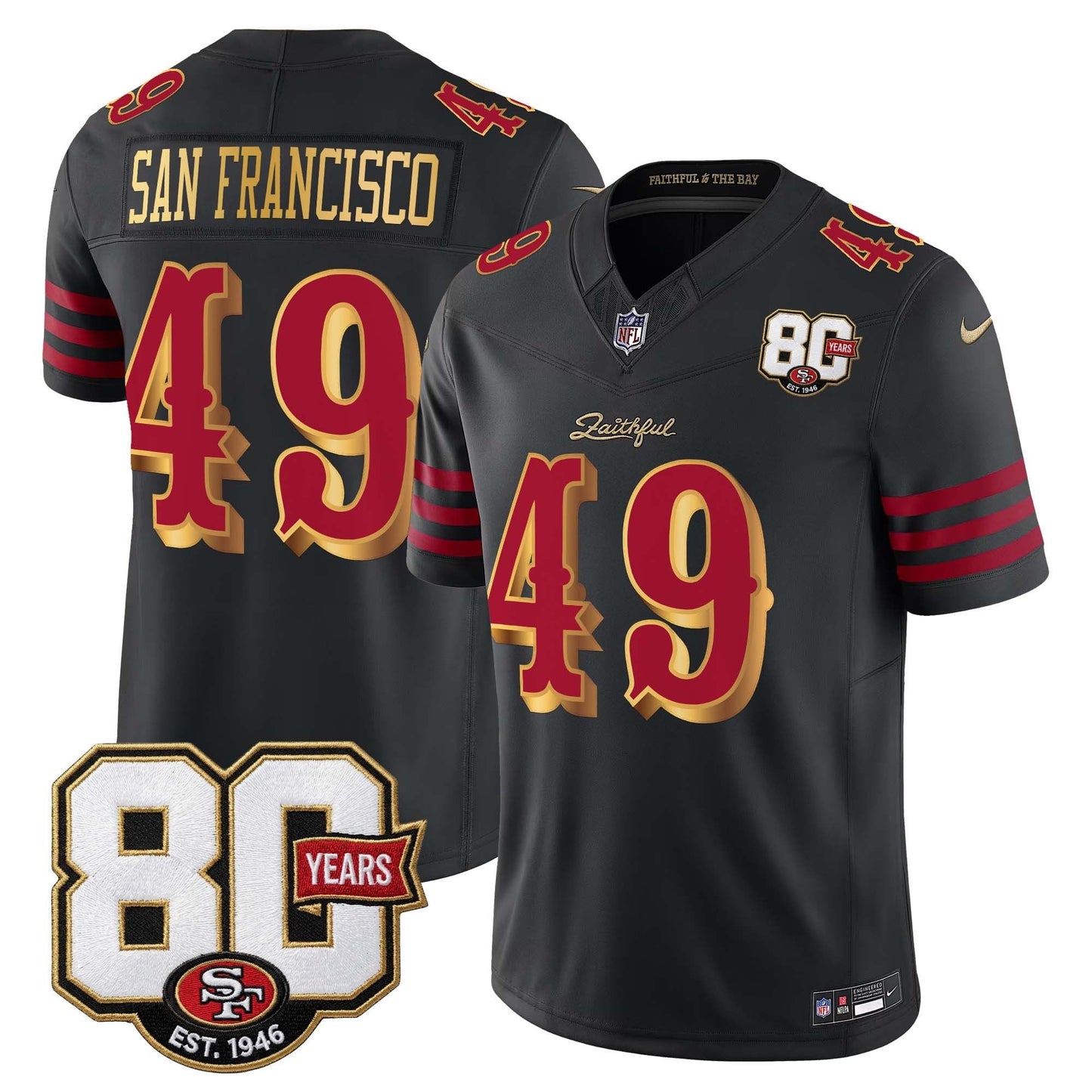  San Francisco 49ers 80th Anniversary Patch Vapor Limited Jersey - Rivalries Edition - Stitched