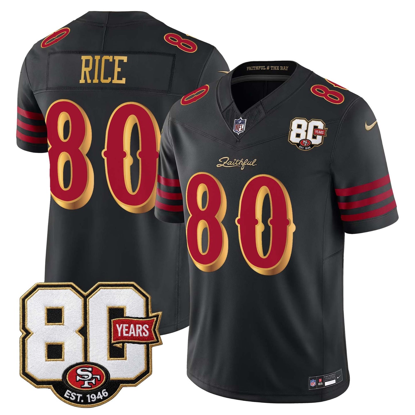  San Francisco 49ers 80th Anniversary Patch Vapor Limited Jersey - Rivalries Edition - Stitched