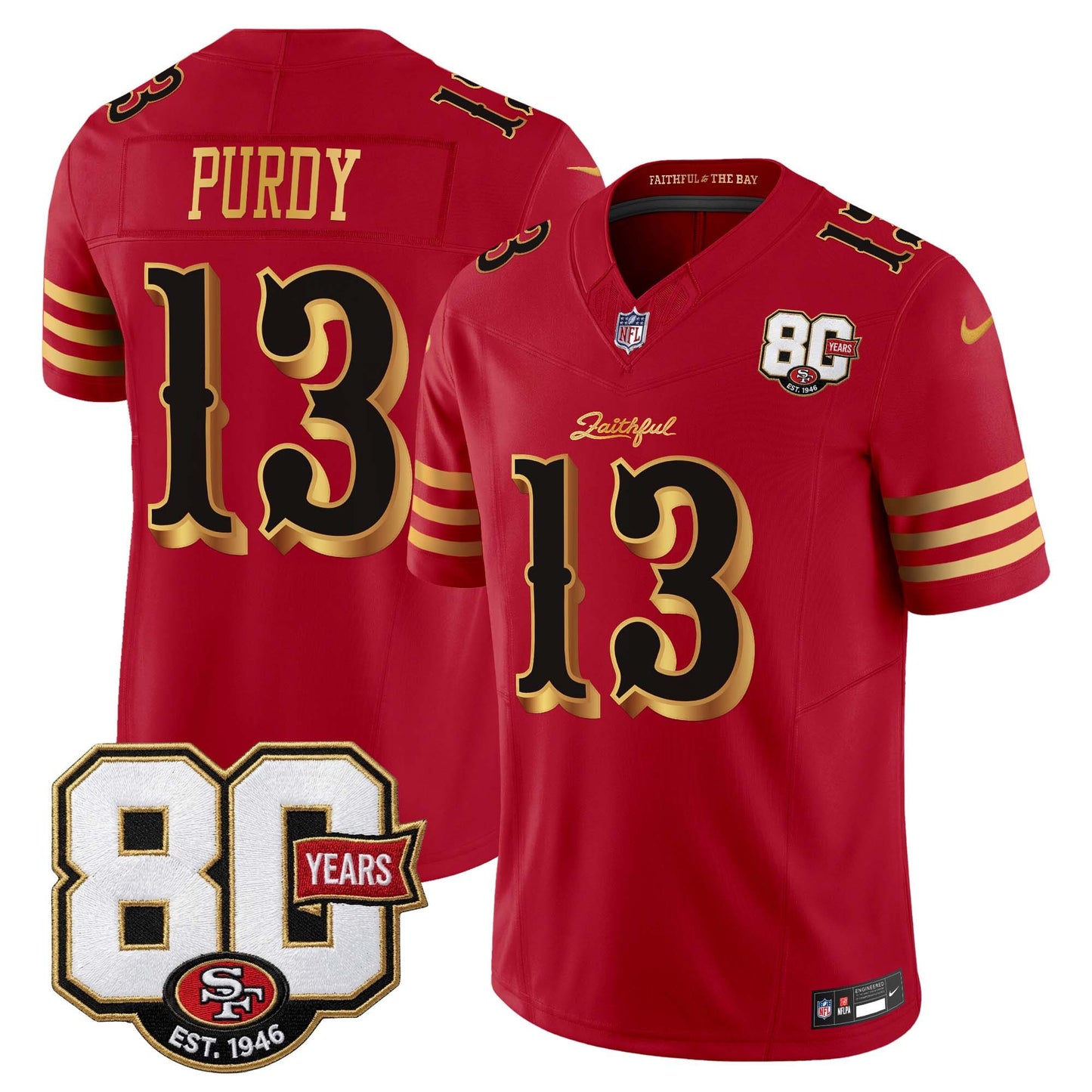  San Francisco 49ers 80th Anniversary Patch Vapor Limited Jersey - Rivalries Edition - Stitched