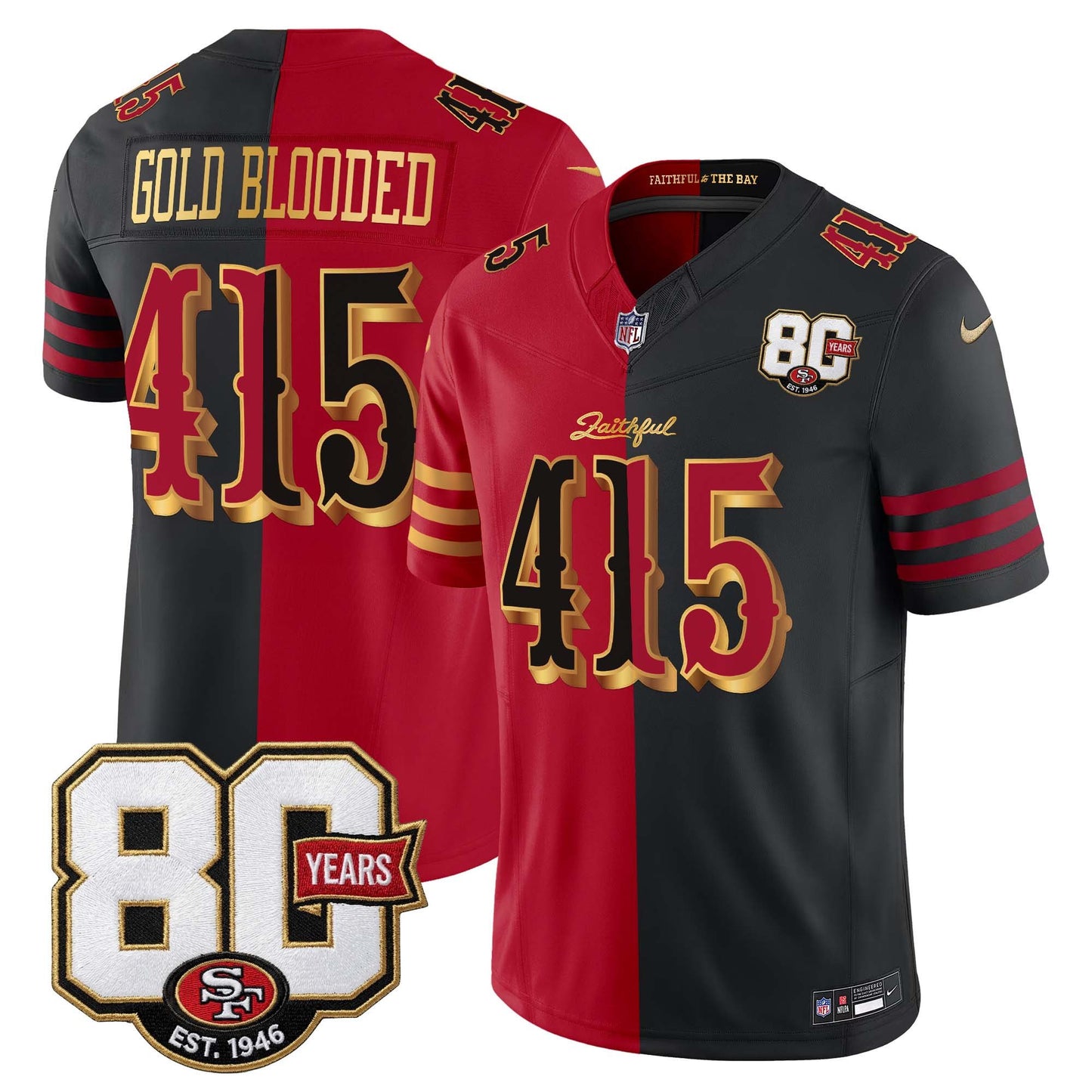  San Francisco 49ers 80th Anniversary Patch Vapor Limited Jersey - Rivalries Edition - Stitched