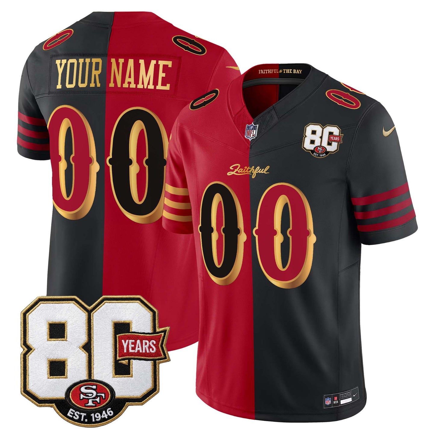 San Francisco 49ers 80th Anniversary Patch Vapor Limited Custom Jersey - Rivalries Edition - Stitched