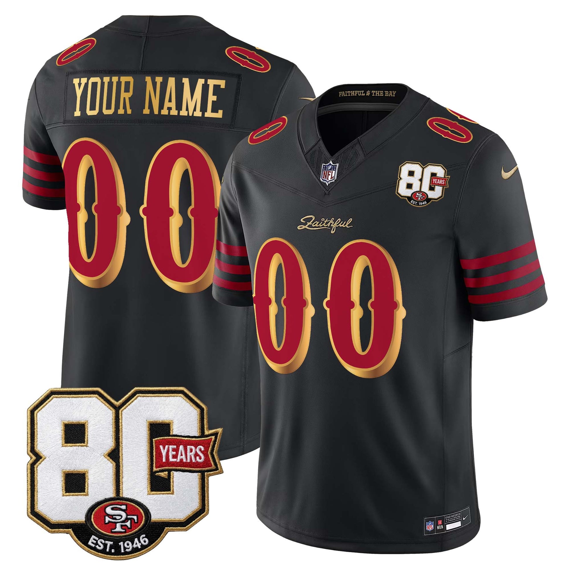 San Francisco 49ers 80th Anniversary Patch Vapor Limited Custom Jersey - Rivalries Edition - Stitched