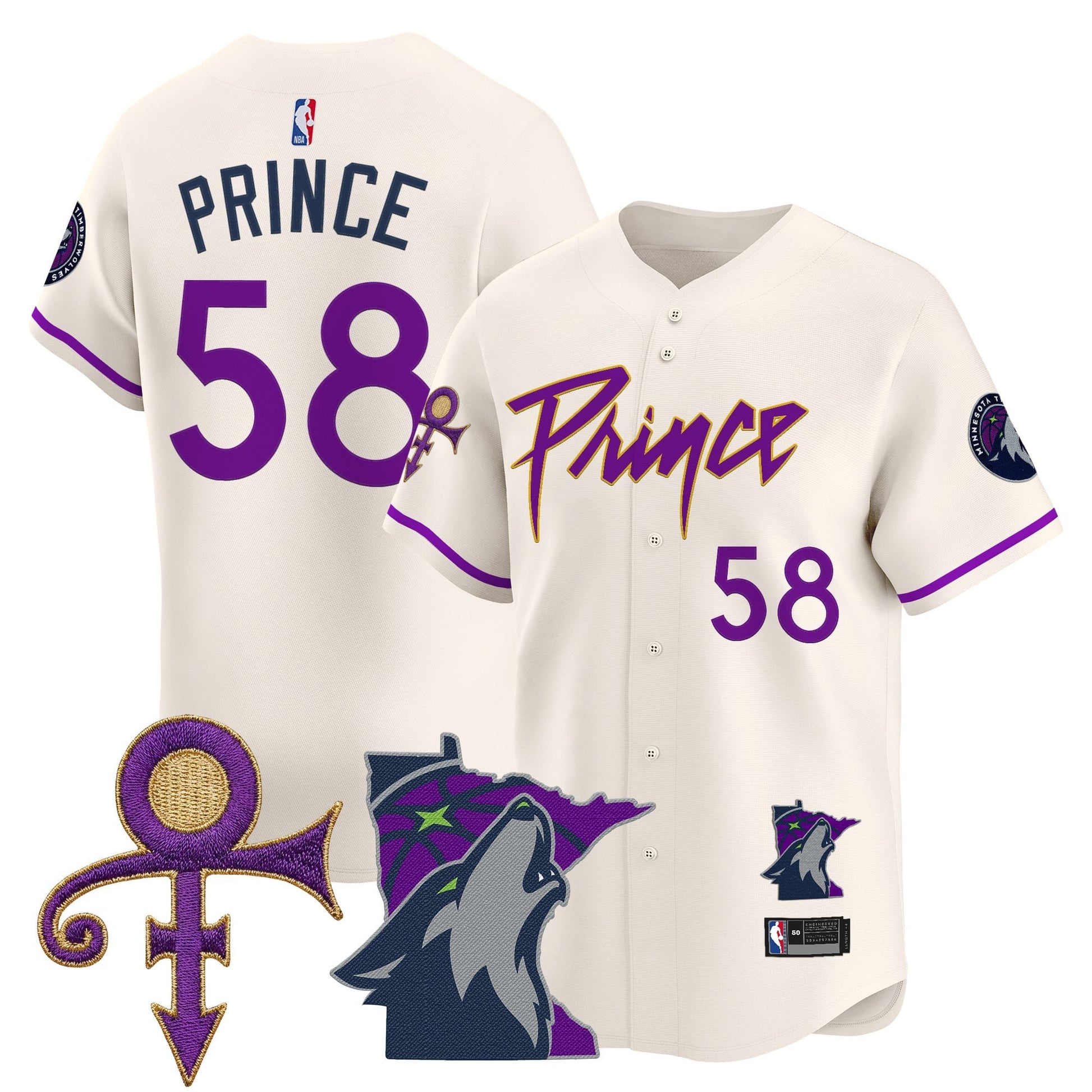 Minnesota Timberwolves Prince Patch Vapor Baseball Jersey - All Stitched
