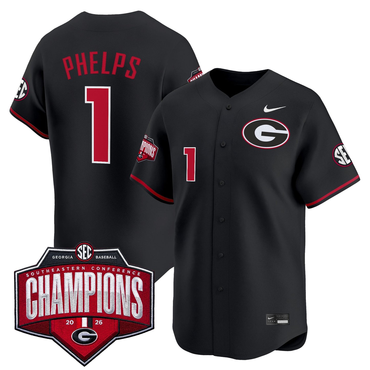 Georgia Bulldogs Baseball Southeastern Confernce Champions 2026 Vapor Premier Limited Jersey - All Stitched