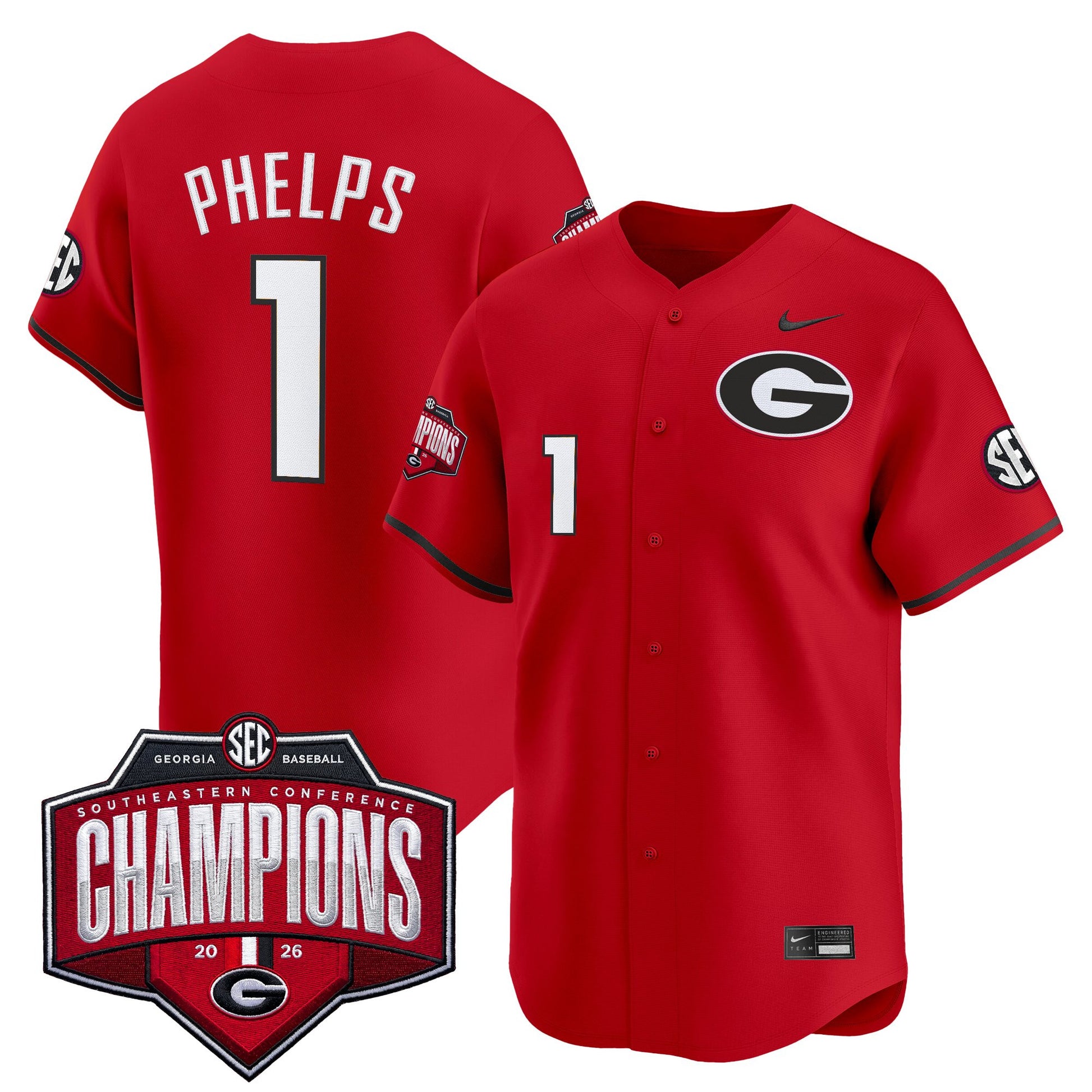 Georgia Bulldogs Baseball Southeastern Confernce Champions 2026 Vapor Premier Limited Jersey - All Stitched
