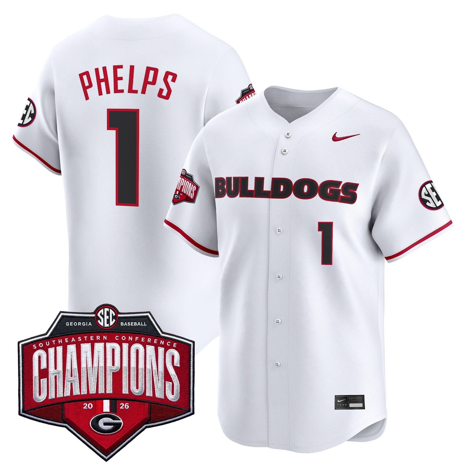 Georgia Bulldogs Baseball Southeastern Confernce Champions 2026 Vapor Premier Limited Jersey - All Stitched