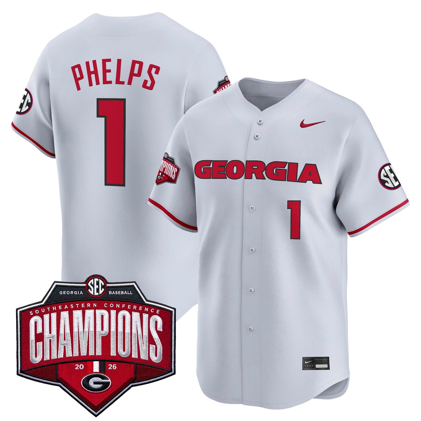 Georgia Bulldogs Baseball Southeastern Confernce Champions 2026 Vapor Premier Limited Jersey - All Stitched
