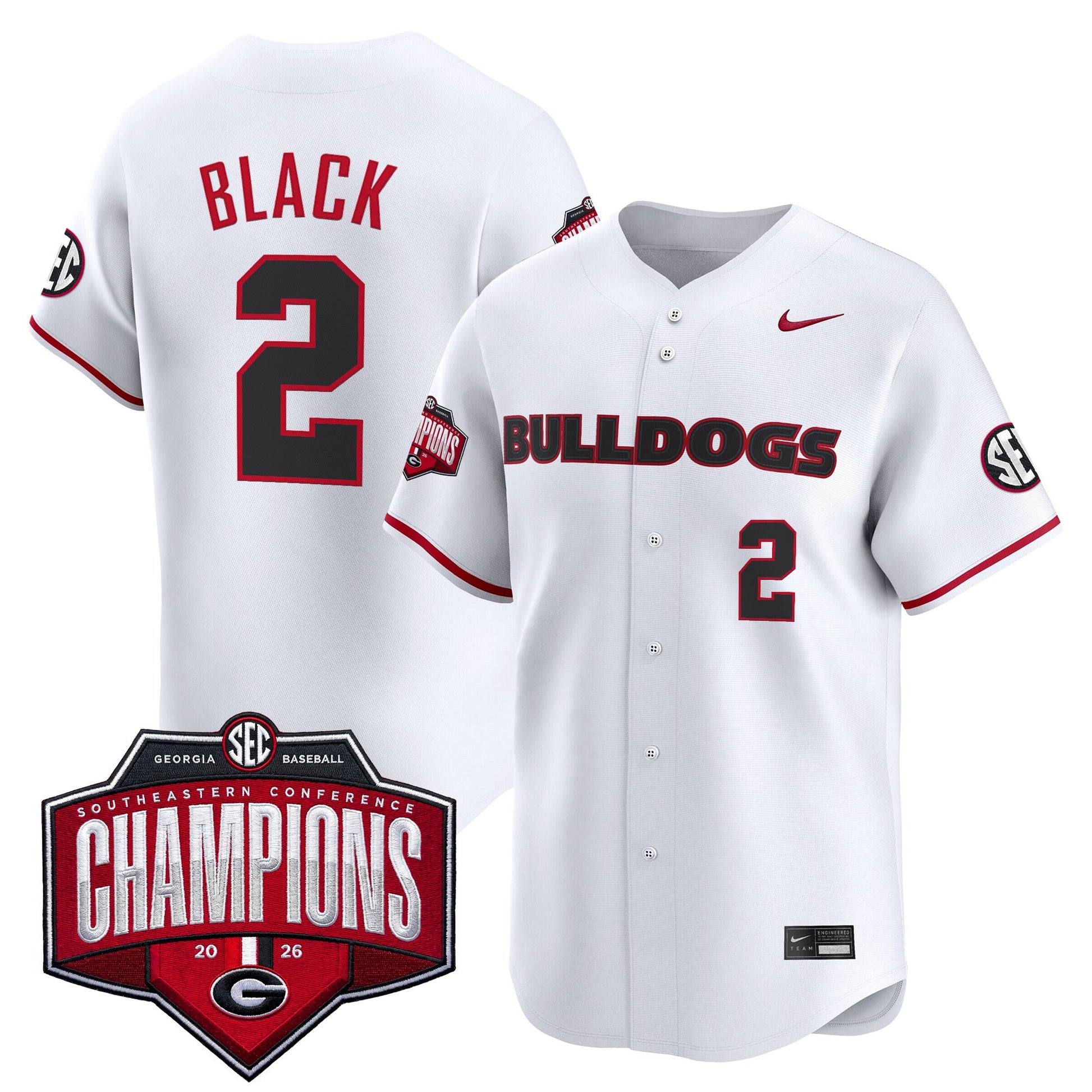 Georgia Bulldogs Baseball Southeastern Confernce Champions 2026 Vapor Premier Limited Jersey - All Stitched