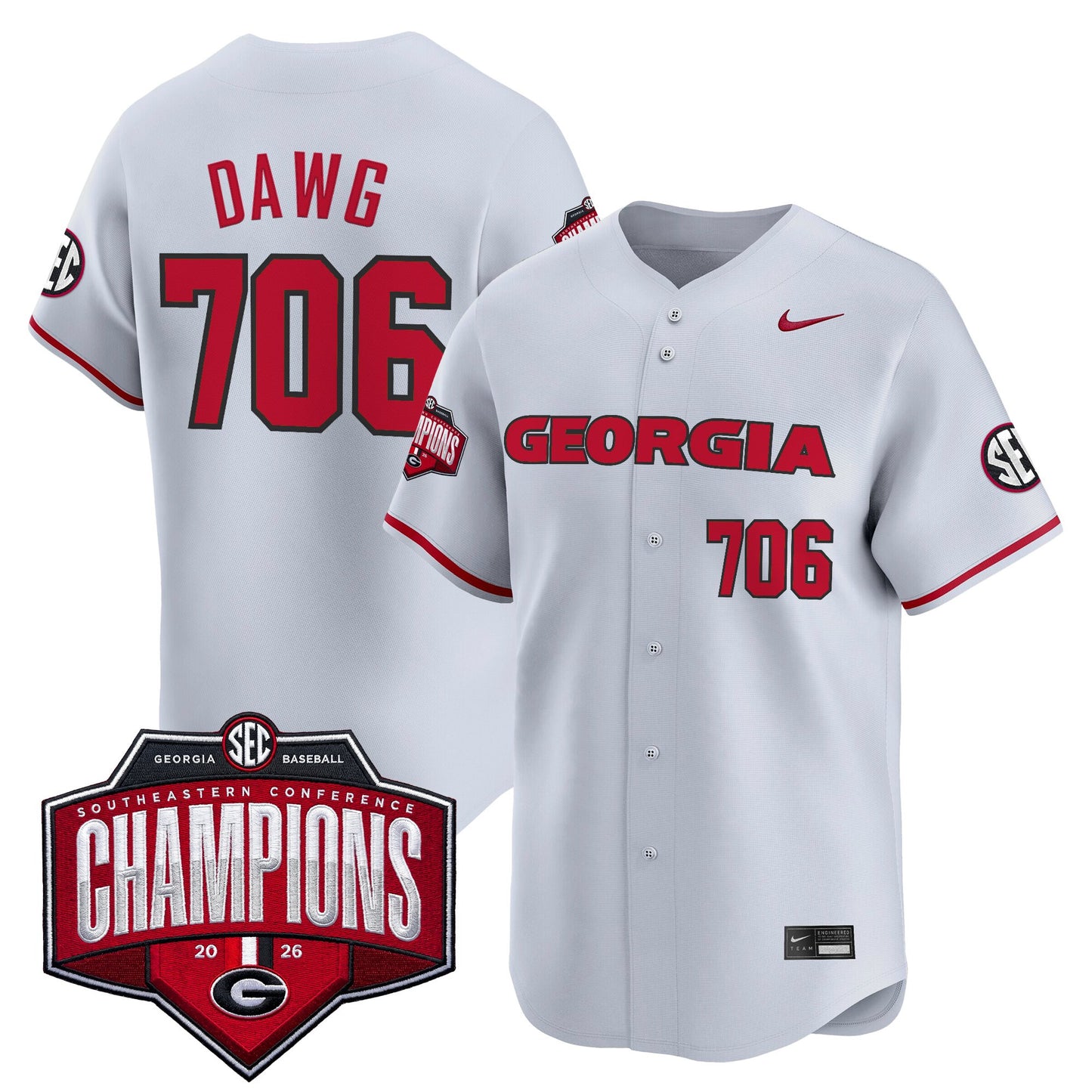 Georgia Bulldogs Baseball Southeastern Confernce Champions 2026 Vapor Premier Limited Jersey - All Stitched
