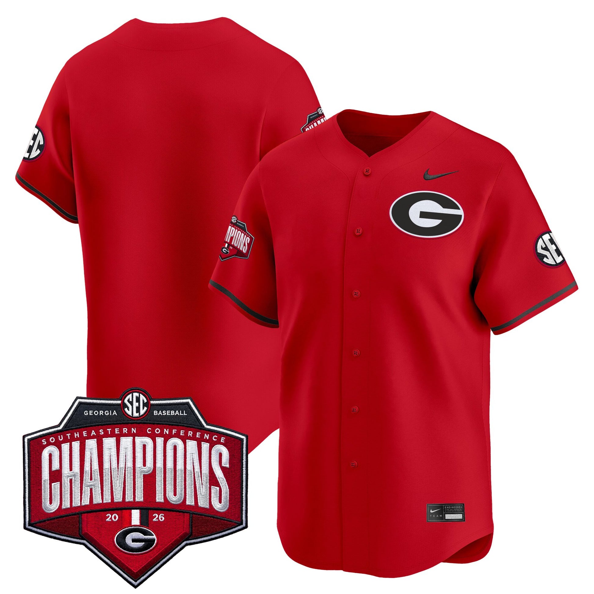 Georgia Bulldogs Baseball Southeastern Confernce Champions 2026 Vapor Premier Limited Jersey - All Stitched