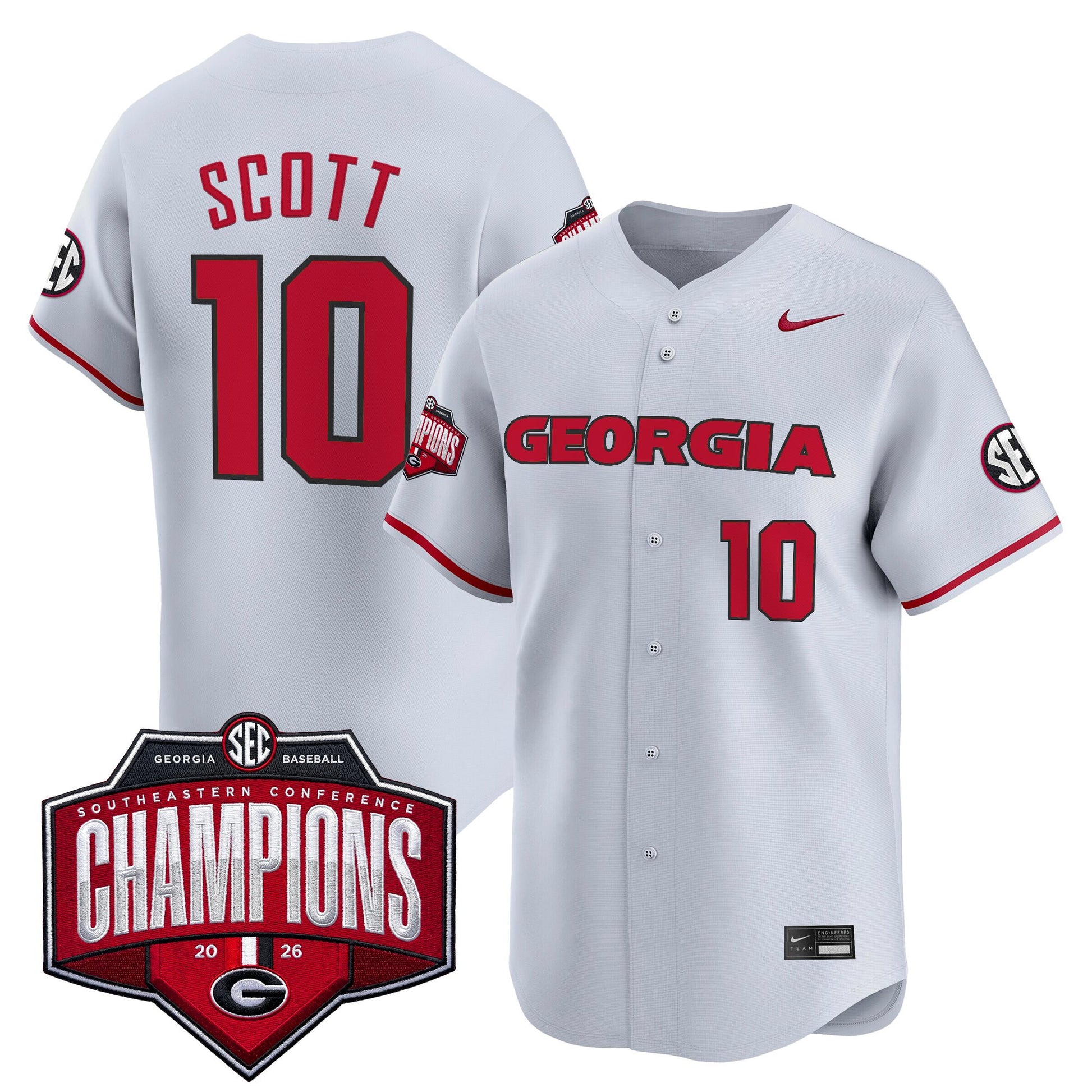 Georgia Bulldogs Baseball Southeastern Confernce Champions 2026 Vapor Premier Limited Jersey - All Stitched