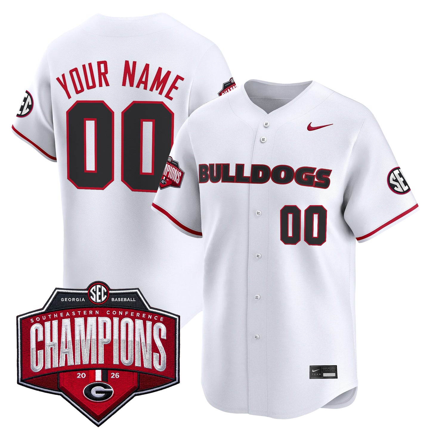 Georgia Bulldogs Baseball Southeastern Confernce Champions 2026 Vapor Premier Limited Custom Jersey - All Stitched