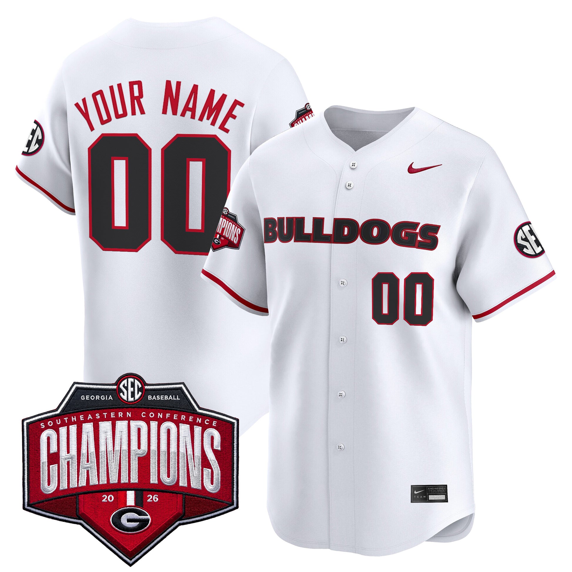 Georgia Bulldogs Baseball Southeastern Confernce Champions 2026 Vapor Premier Limited Custom Jersey - All Stitched