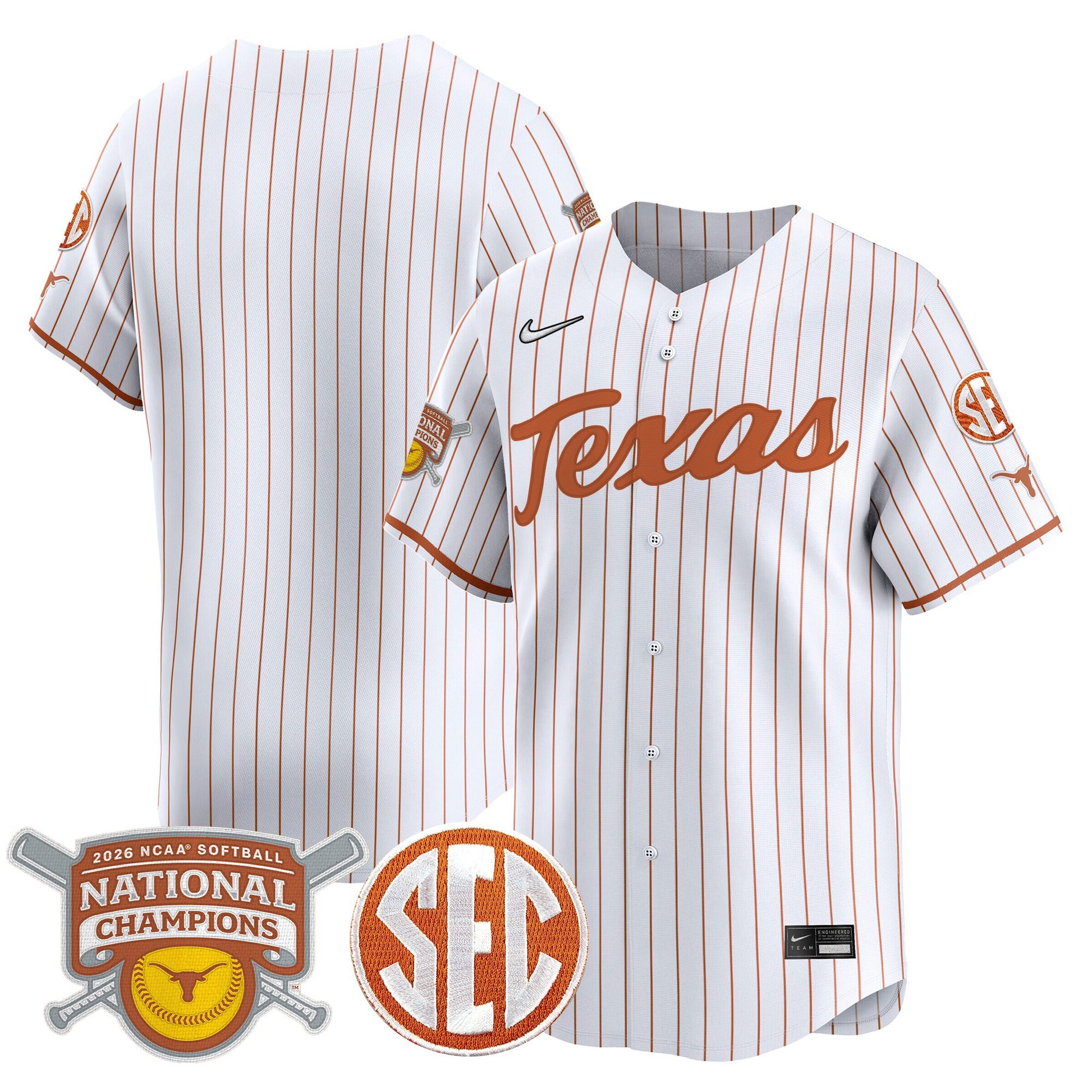 Men's size - Texas Longhorns 2026 Softball National Champions Vapor Premier Limited Jersey - All Stitched